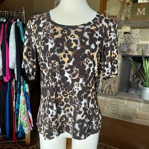 St. John Shirt with Cheetah Print and Gem Detail
